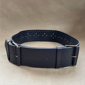 French Connection Double Buckle Dark Brown Leather 2.5” Wide Belt with Cutout. S